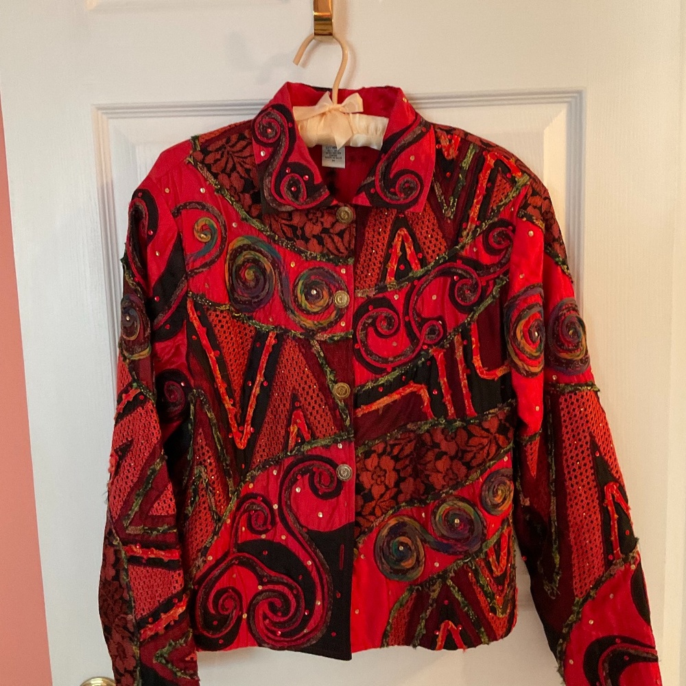 Sandy Starkman whimsical red jacket